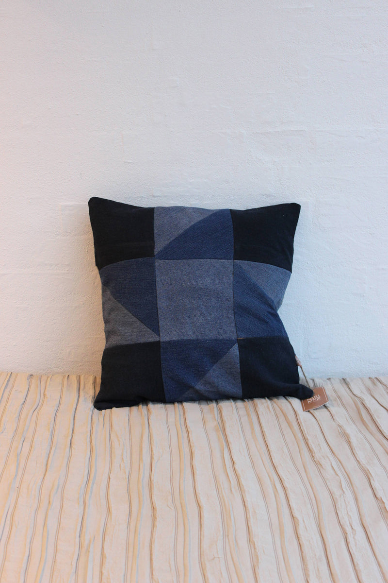 Jeans Patchwork Cushion Cover - Pinwheel - 40 x 40 cm