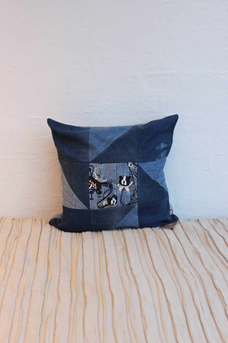 Jeans Patchwork Cushion Cover - Pinwheel - 40 x 40 cm